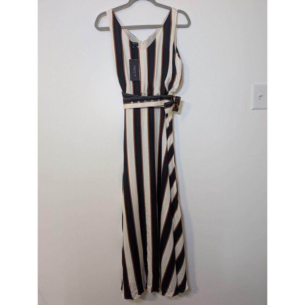 Lafayette 148 New York Striped Maxi Dress Size 2 Belted Sleeveless Viscose NWT - Picture 10 of 10
